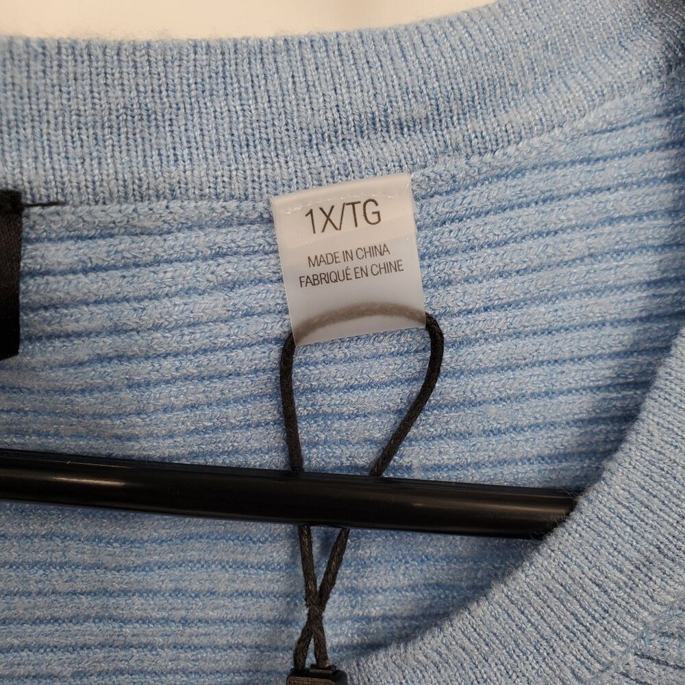 T Tahari Snap Detail Sleeve Knit Ribbed Sweater Top Women Size Plus 1X NWT Blue - Picture 7 of 16